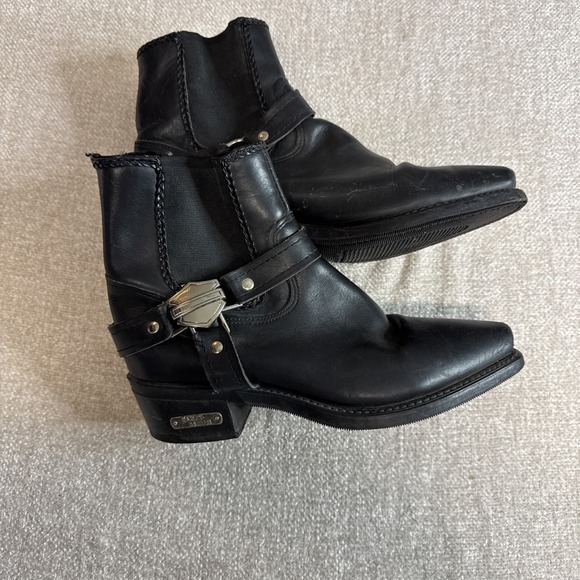 Harley Davidson Black Leather Pull On Harness Biker Boots Women's Size 9 - Picture 3 of 11